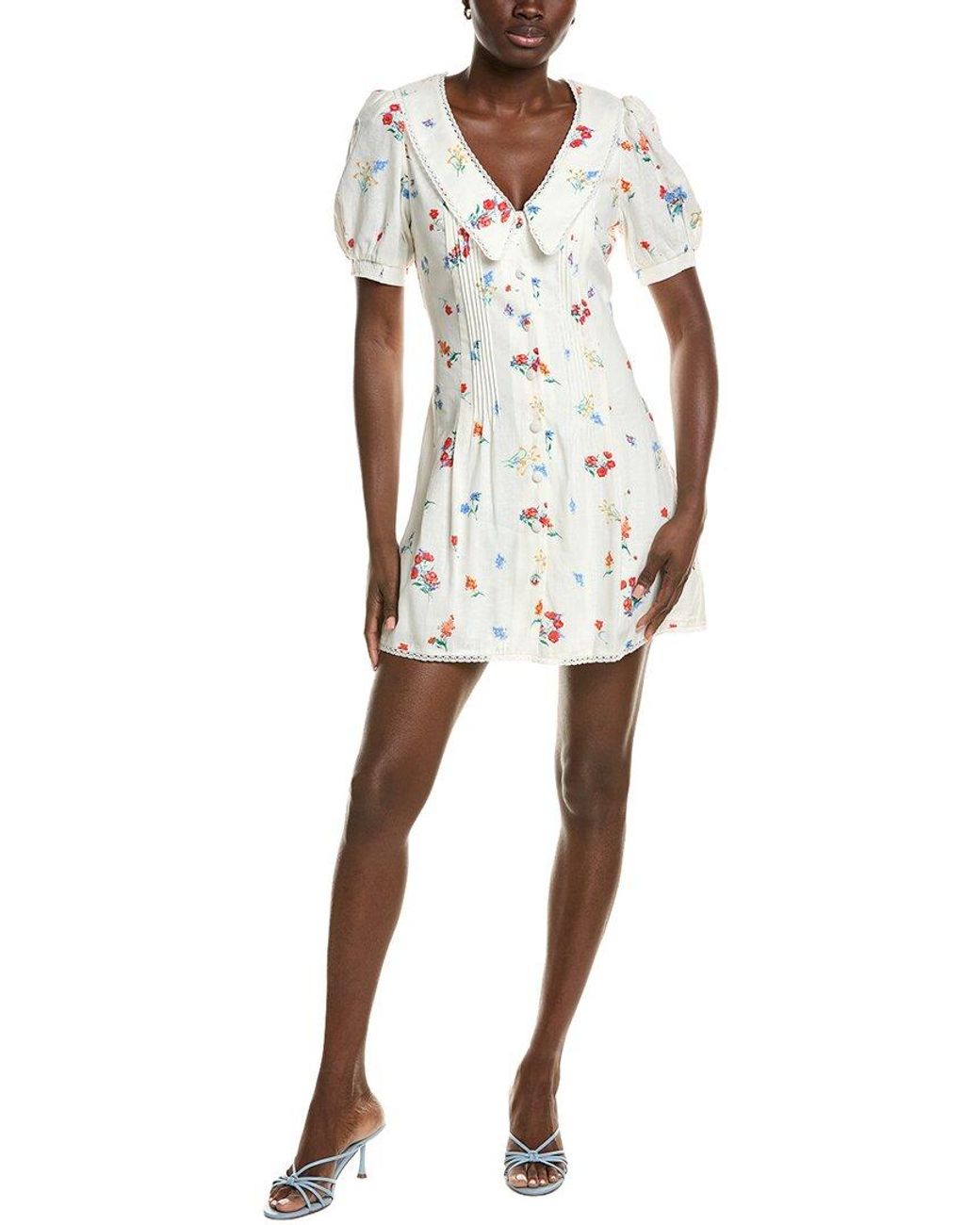 Wayf White Linen-Blend Mini Dress