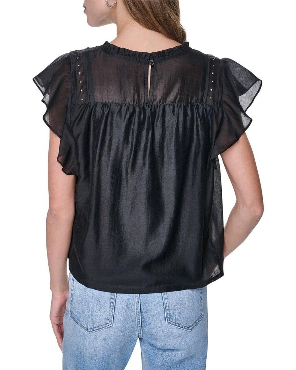 DKNY Black Pleated Studded Top