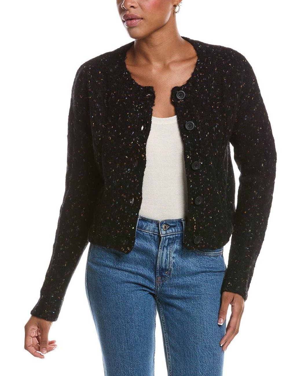 Autumn Cashmere Black Confetti Cable Boxy Wool & Alpaca-Blend Cardigan
