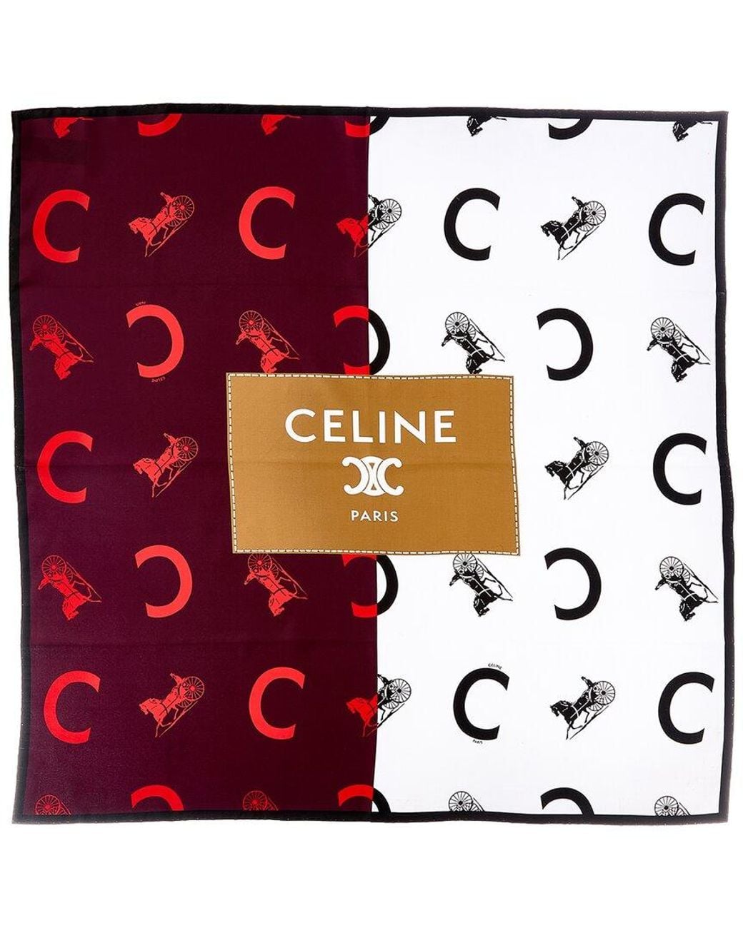 Céline Red Stamped C Caleche Silk Foulard