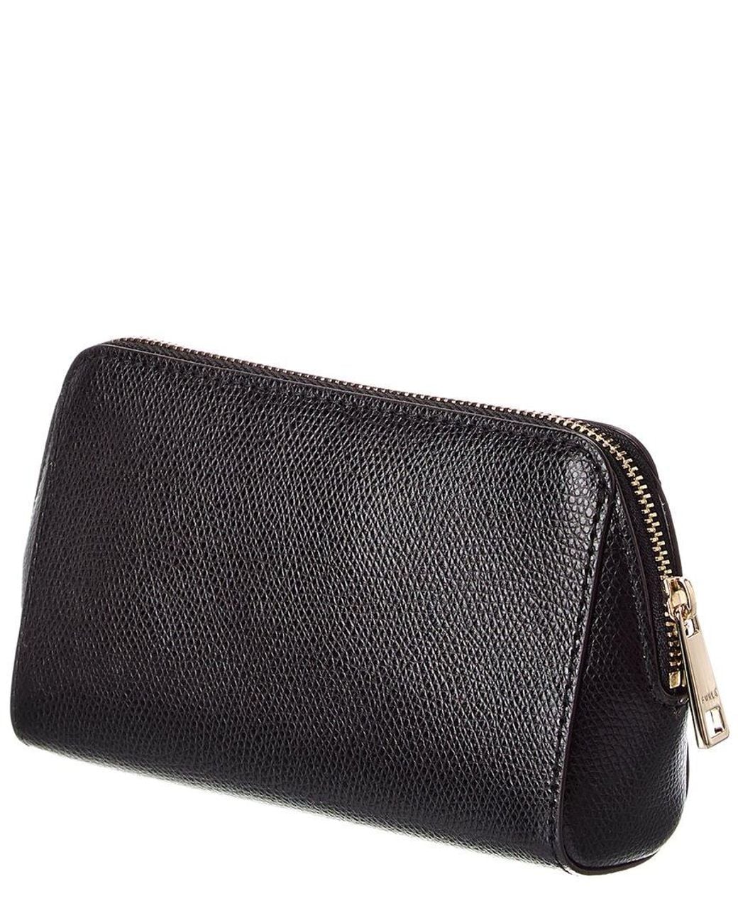 Furla Black Camelia Leather Cosmetic Case Set Of 2