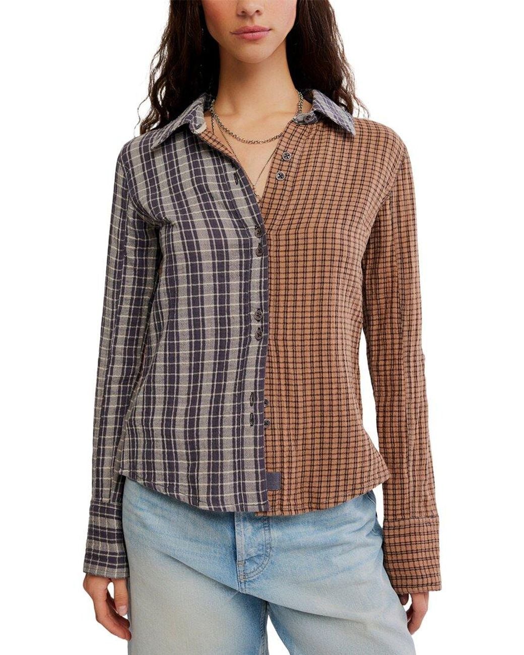 Free People Multicolor Benny Slim Plaid Top