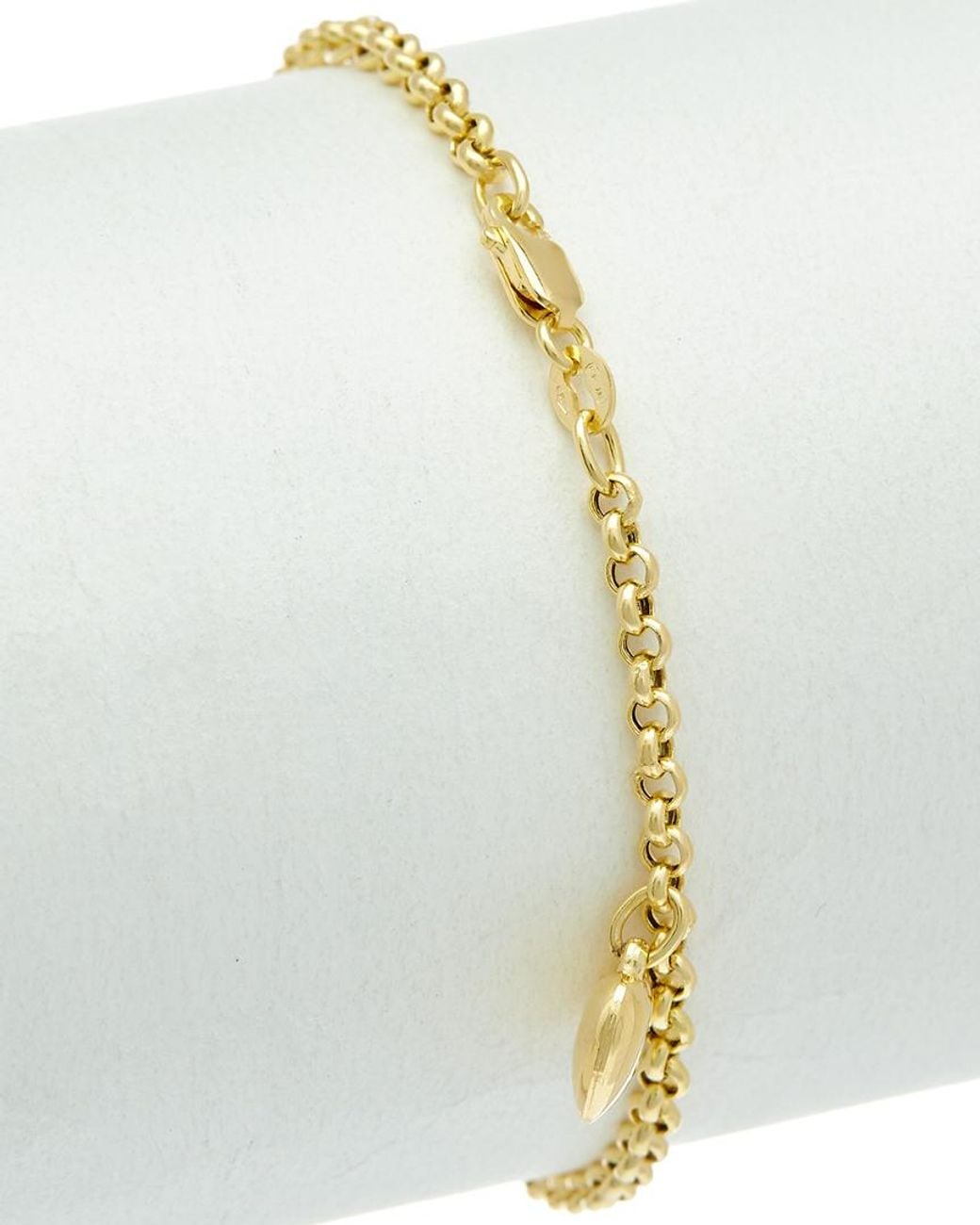 Italian Gold White 18K Puffed Heart Adjustable Length Rolo Bracelet
