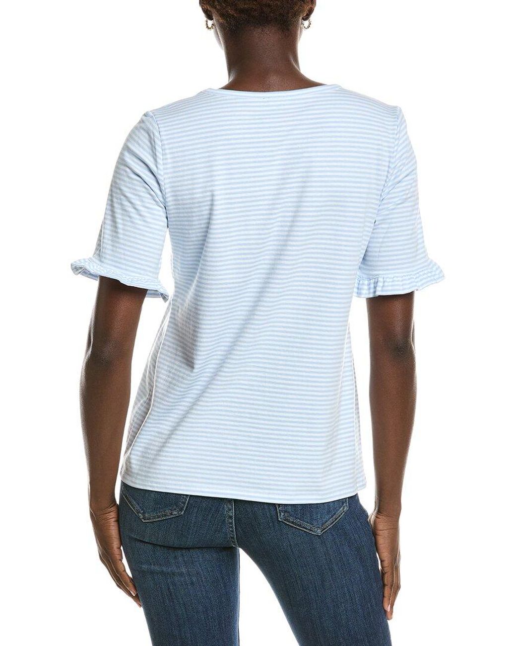 Jones New York White Elbow Ruffle Sleeve T-Shirt