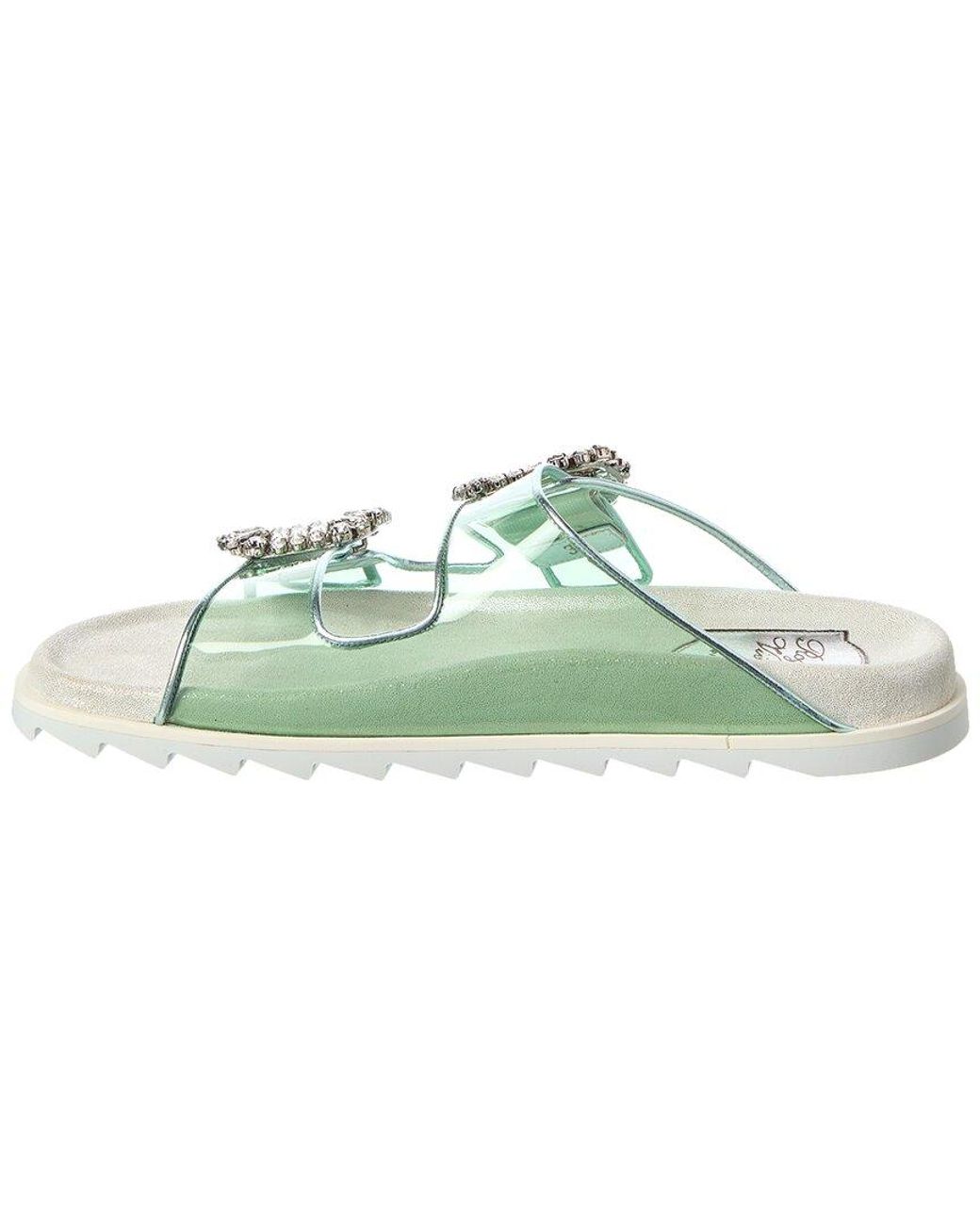 Roger Vivier Green Viv Strass Buckle Vinyl & Leather Slide