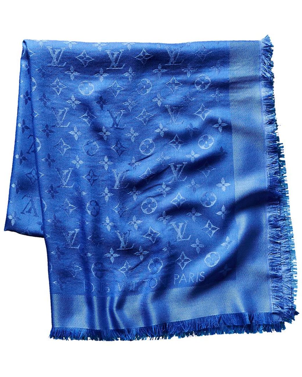 Louis Vuitton Monogram Classic Scarf Navy Blue Wool
