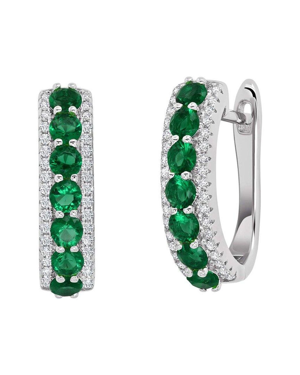 MaxColor Green 3.00 Ct. Tw. Lab-Grown Emerald Cz Hoop Earrings