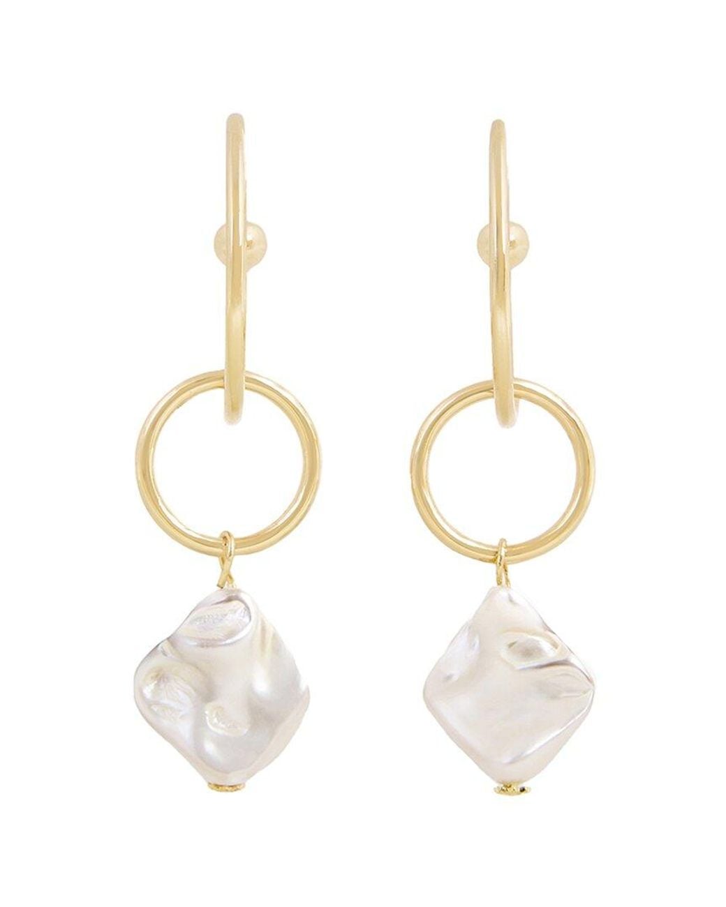 Saachi White Pearl Cz Hoop Earrings