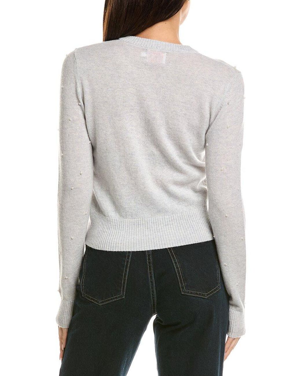 Brodie Cashmere Gray Little Pearl Crewneck Wool & Cashmere-Blend Sweater