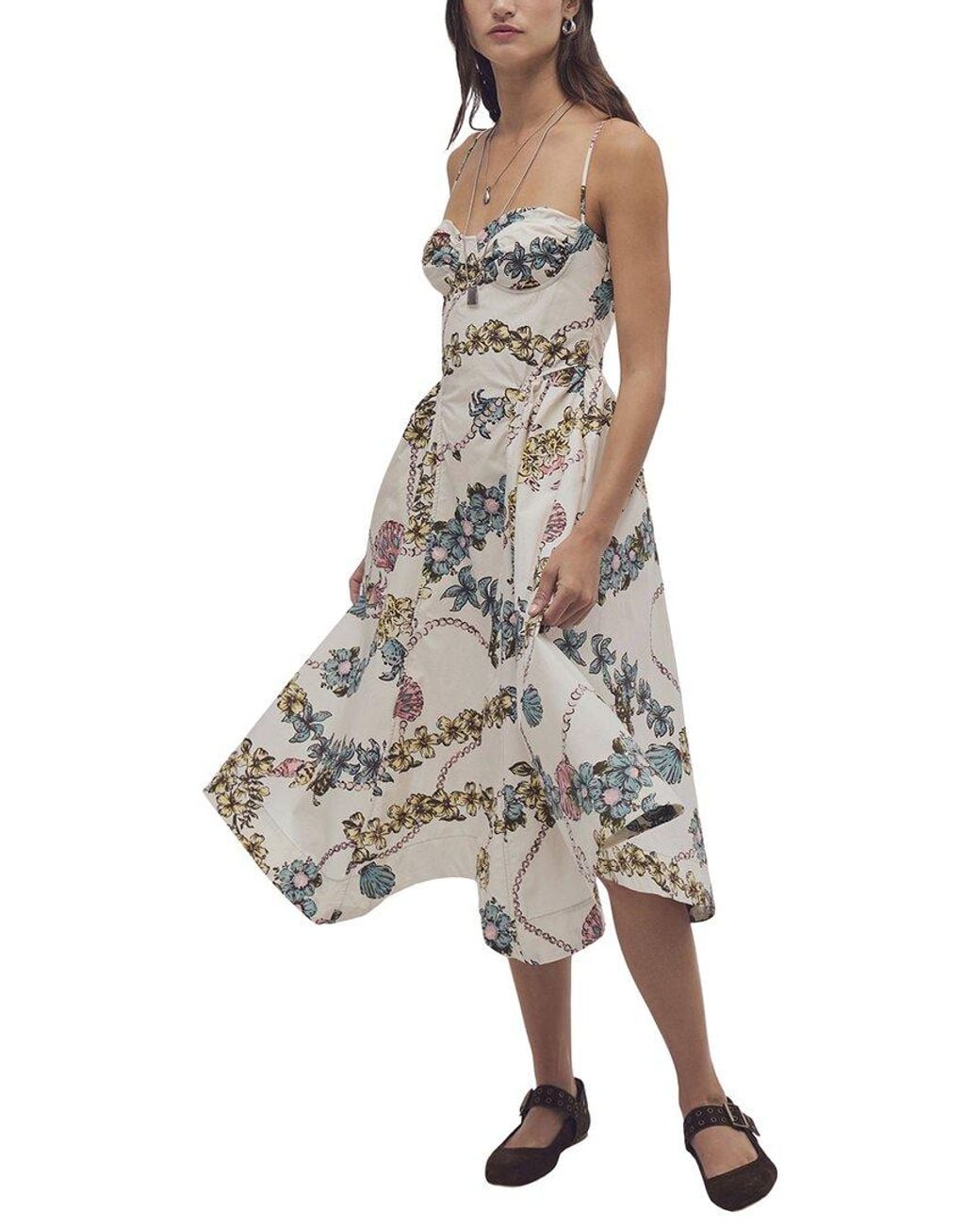 Free People White Cherish Printed Midi Dress