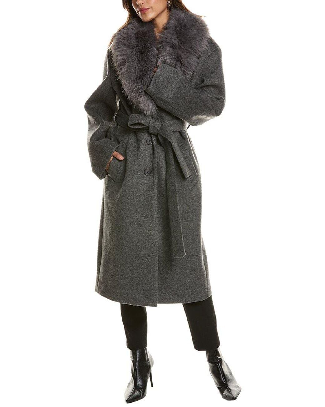 Lamarque Multicolor Faux Fur Collar Coat