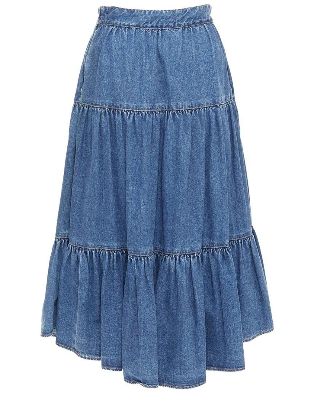 Céline Blue Denim Midi Prairie Skirt, Size Int (Authentic Pre-Loved)