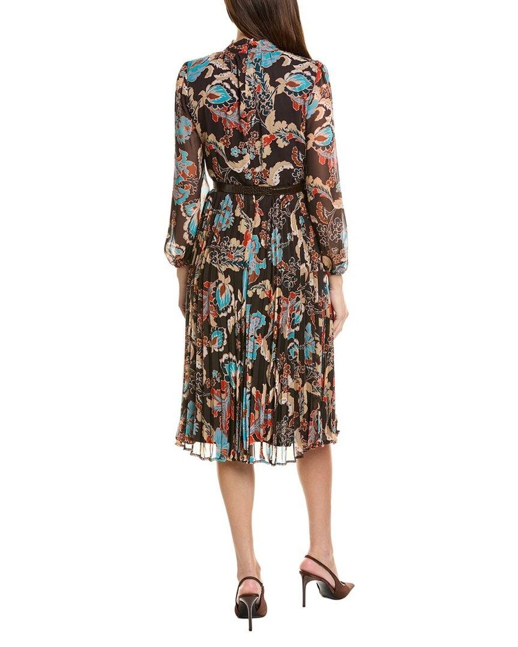 Tahari Brown Long Sleeve Midi Dress