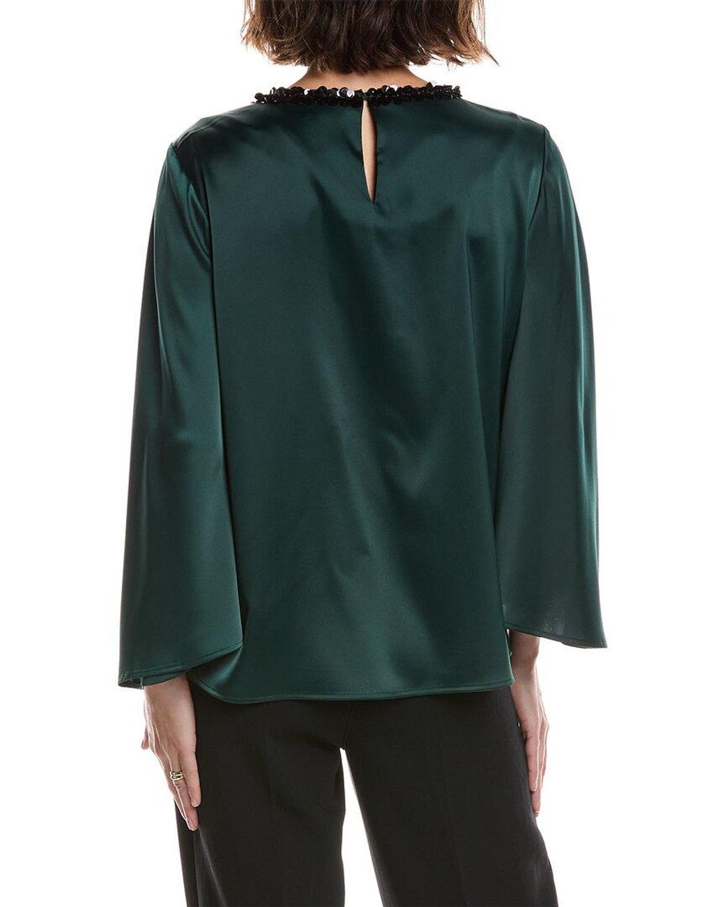 Anne Klein Green Slit Front Flutter Sleeve Top