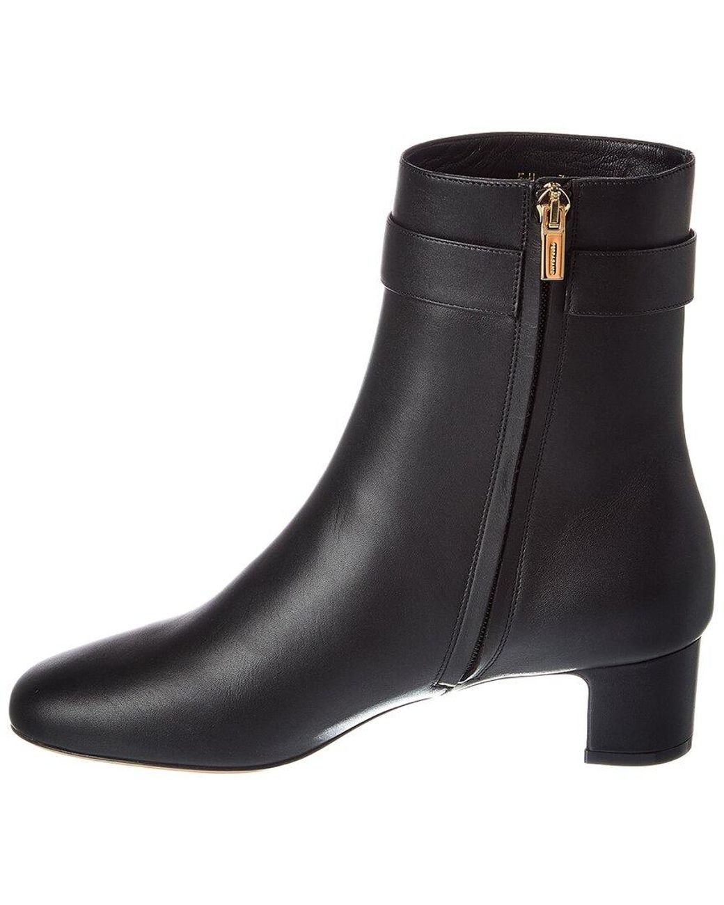 Ferragamo Black Hug Buckle Leather Bootie