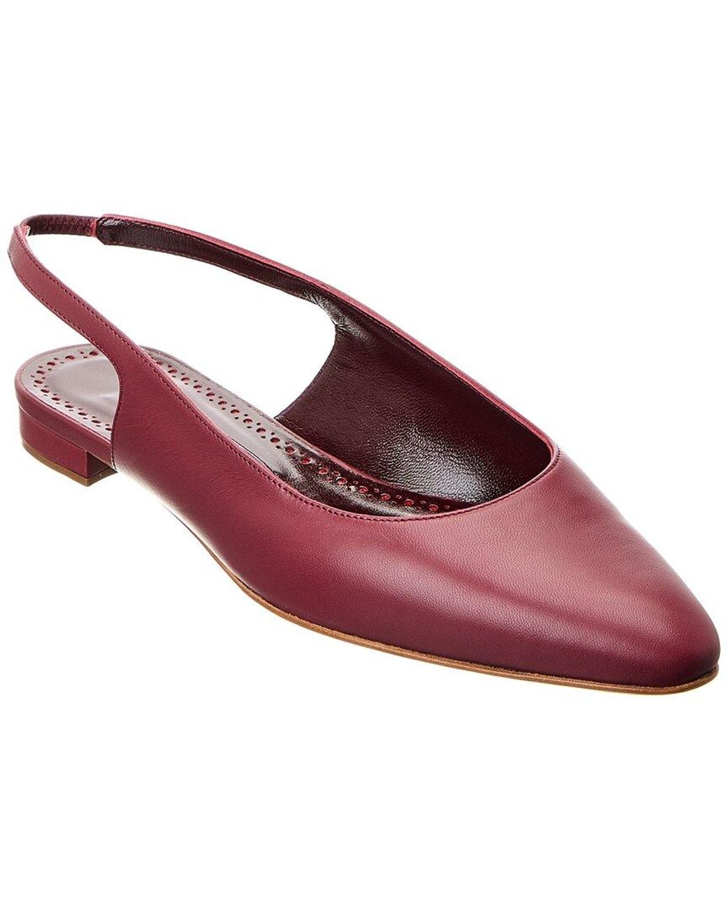 Manolo Blahnik Red Sawra Leather Slingback Flat