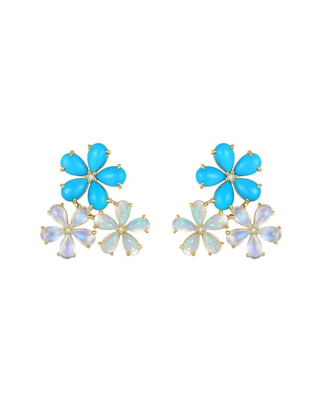 Nina Zhou Jewelry Blue 14k 7.02 Ct. Tw. Diamond & Gemstone Stud Earrings