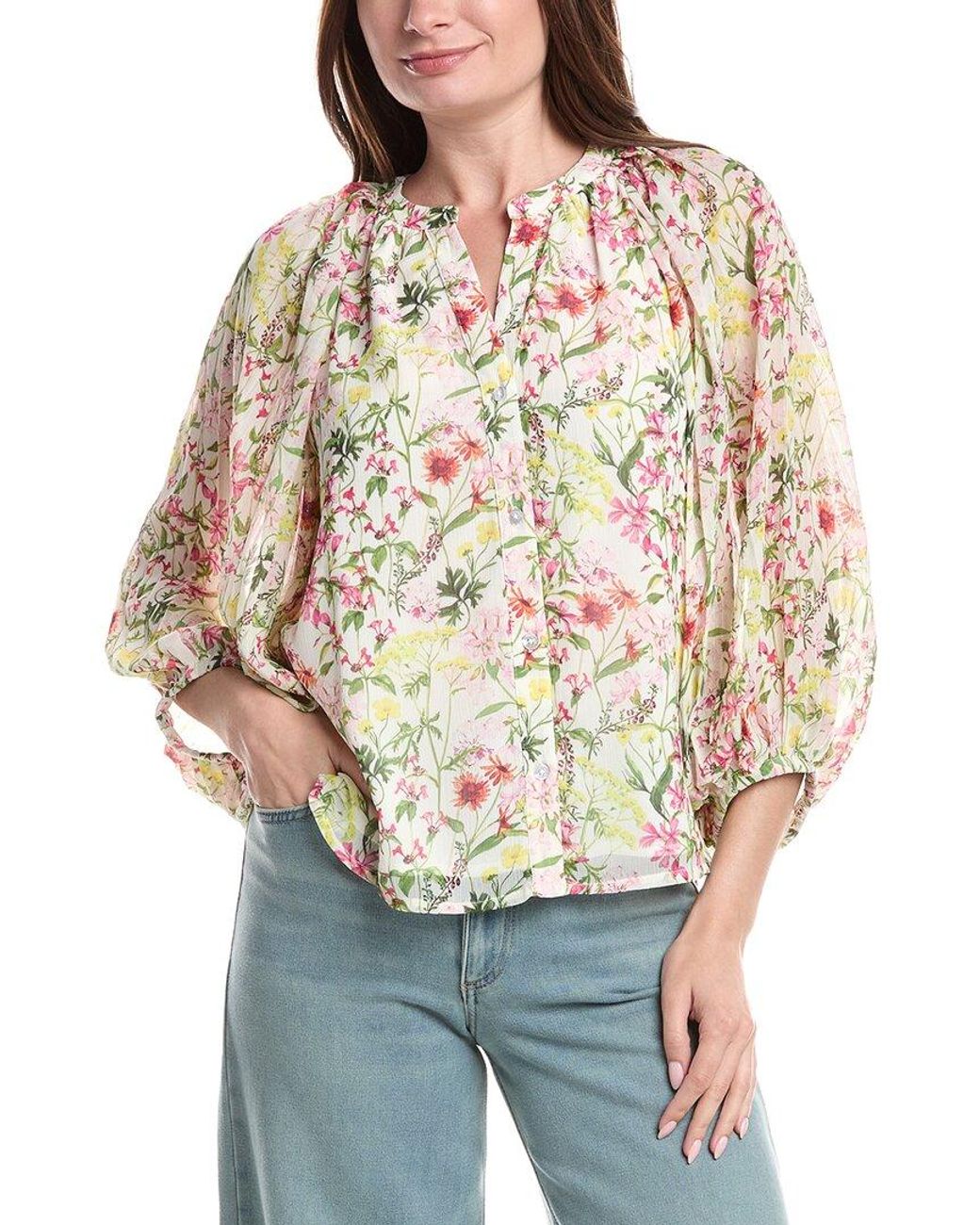 Vince Camuto Natural Button Up Blouse W Pleated Rag