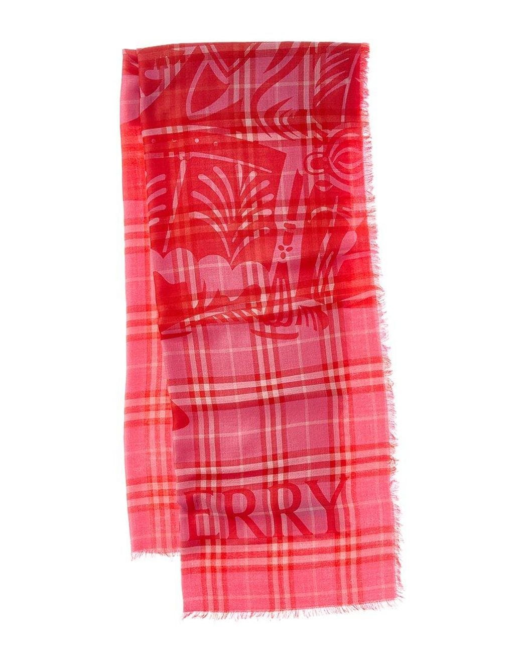 Burberry Red Check Wool & Silk-Blend Scarf