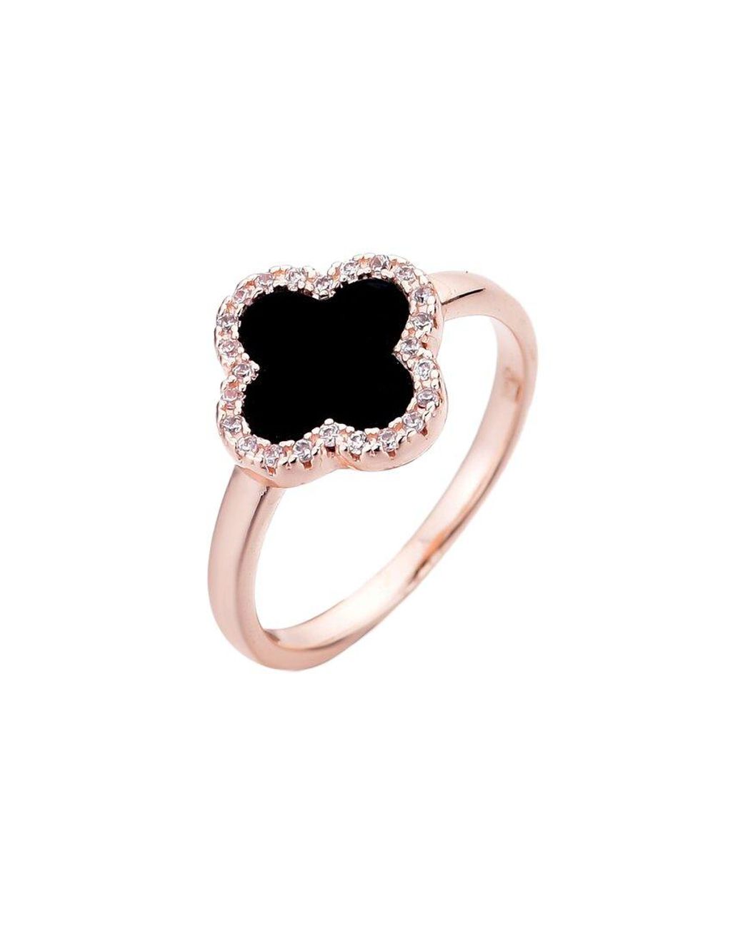 Adornia Black 14K Rose Plated Cz Halo Clover Ring