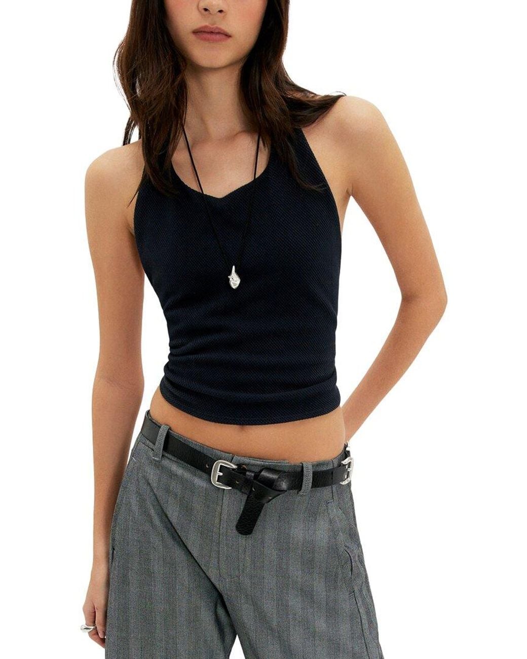 Free People Blue Round Two Pique Top