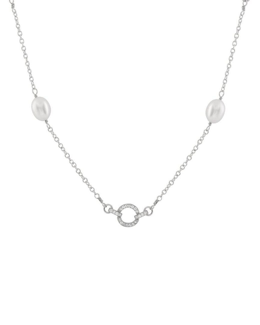 Splendid Metallic Rhodium Plated 7-8mm Pearl Necklace