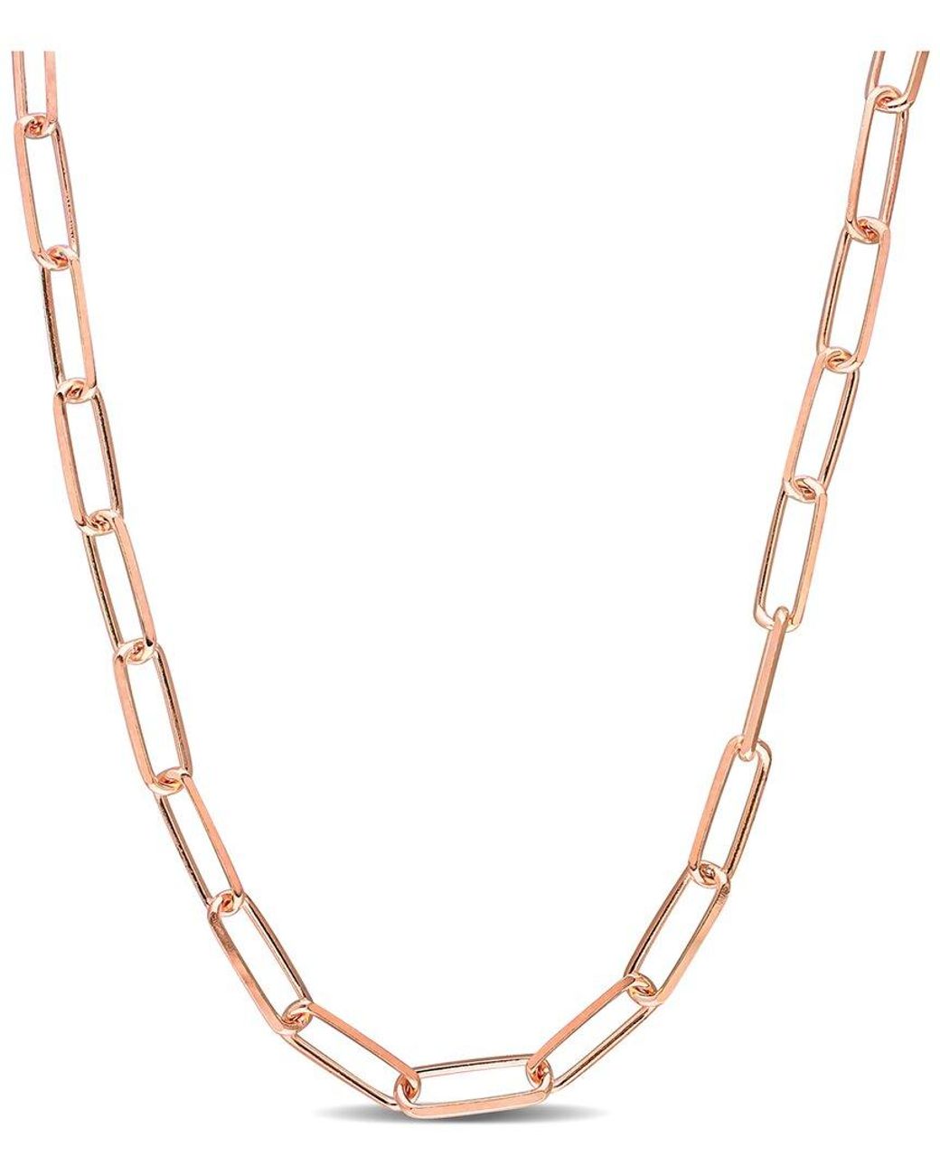 Italian Silver Metallic 18K Rose Over Diamond-Cut Paperclip Chain Necklace
