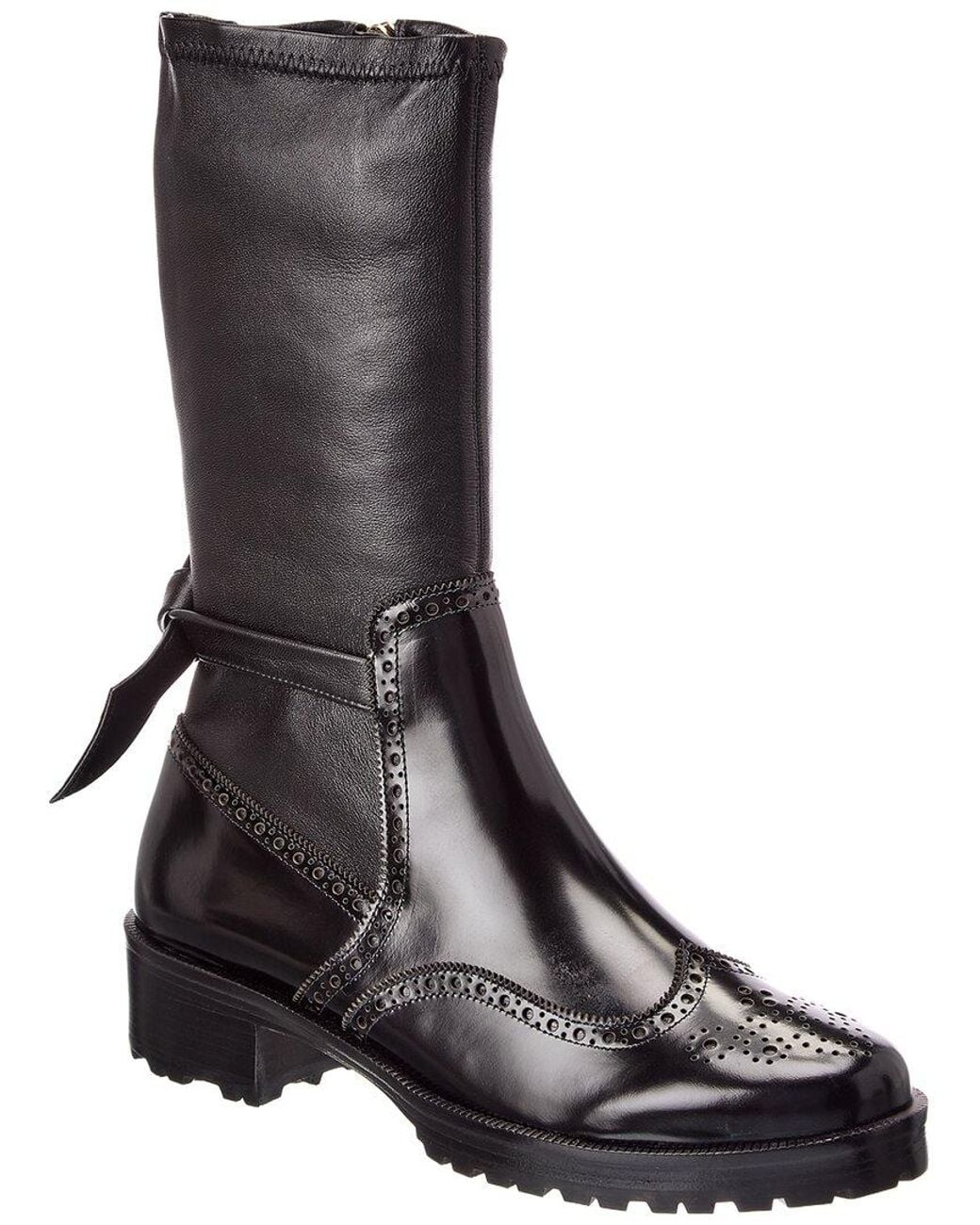 Alexandre Birman Black Clarita Motorcycle Brogue Leather Boot