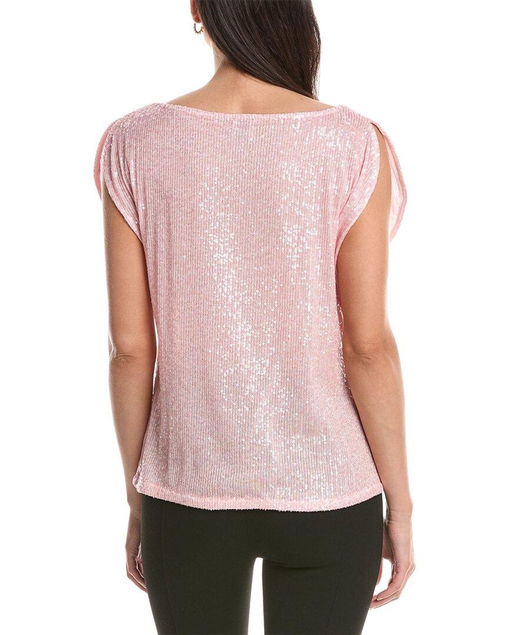 Anne Klein Pink Split Shoulder Drape Sequin Blouse