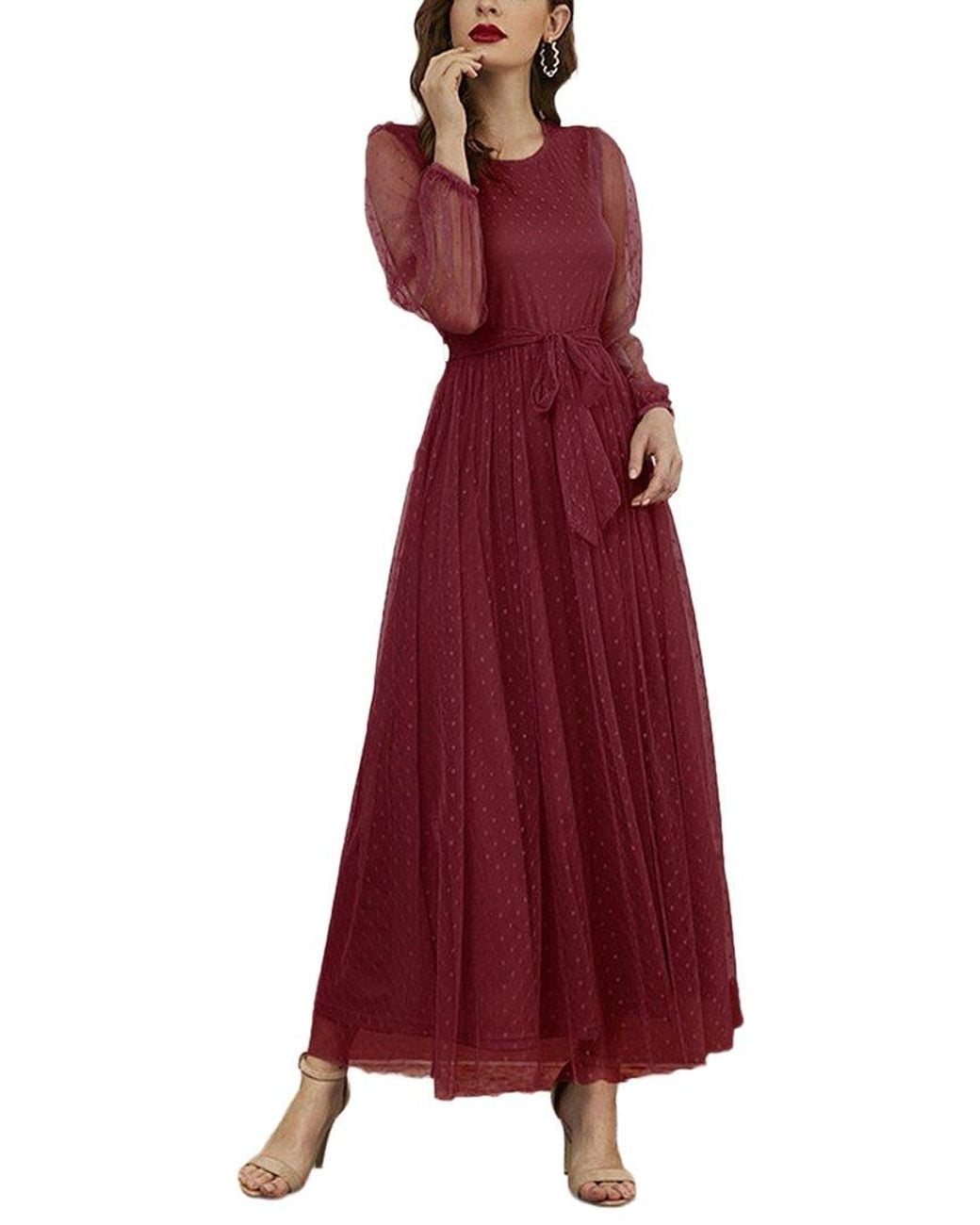 COLON DIANA Red Solid Maxi Dress