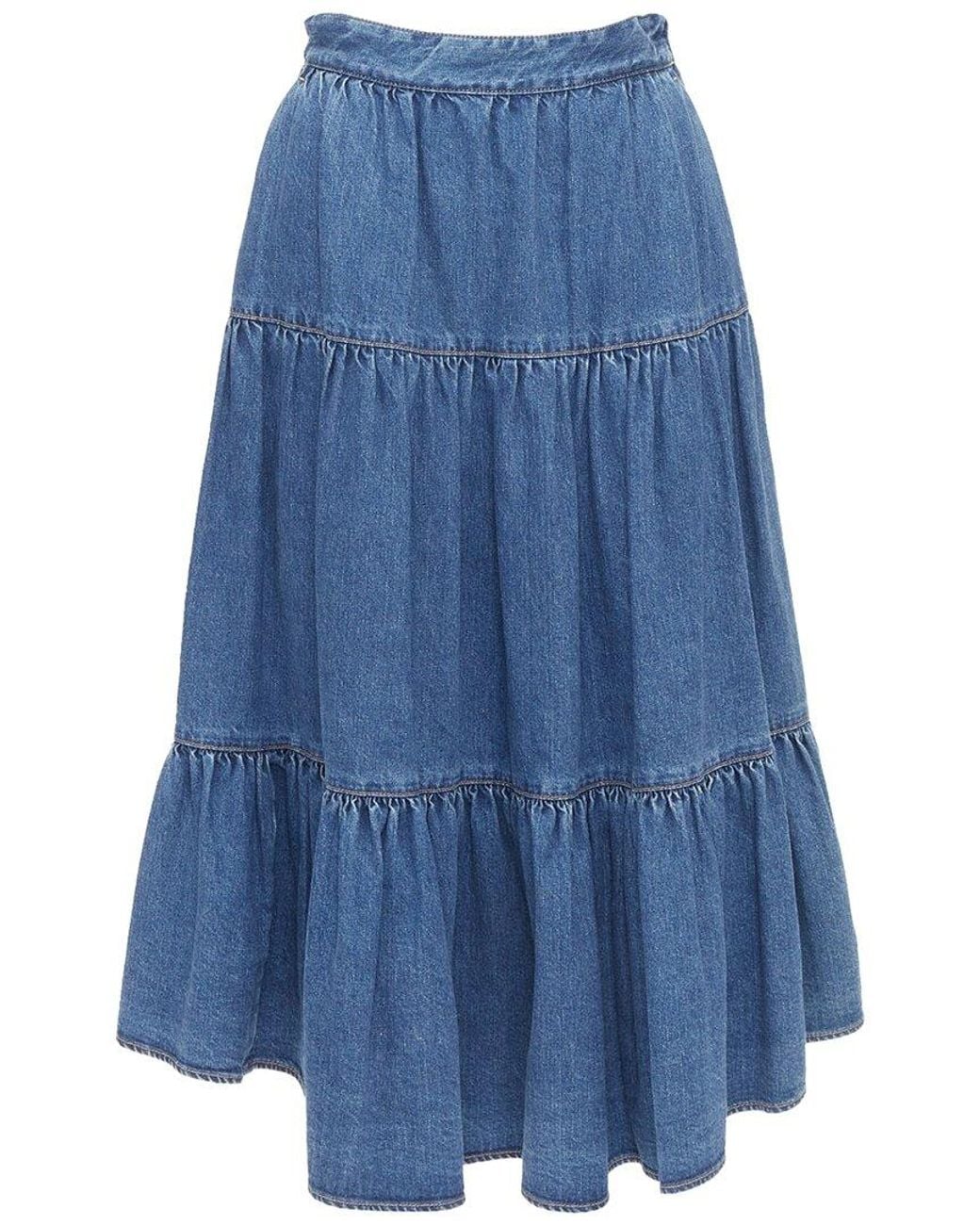 Céline Blue Denim Midi Prairie Skirt, Size Int (Authentic Pre-Loved)