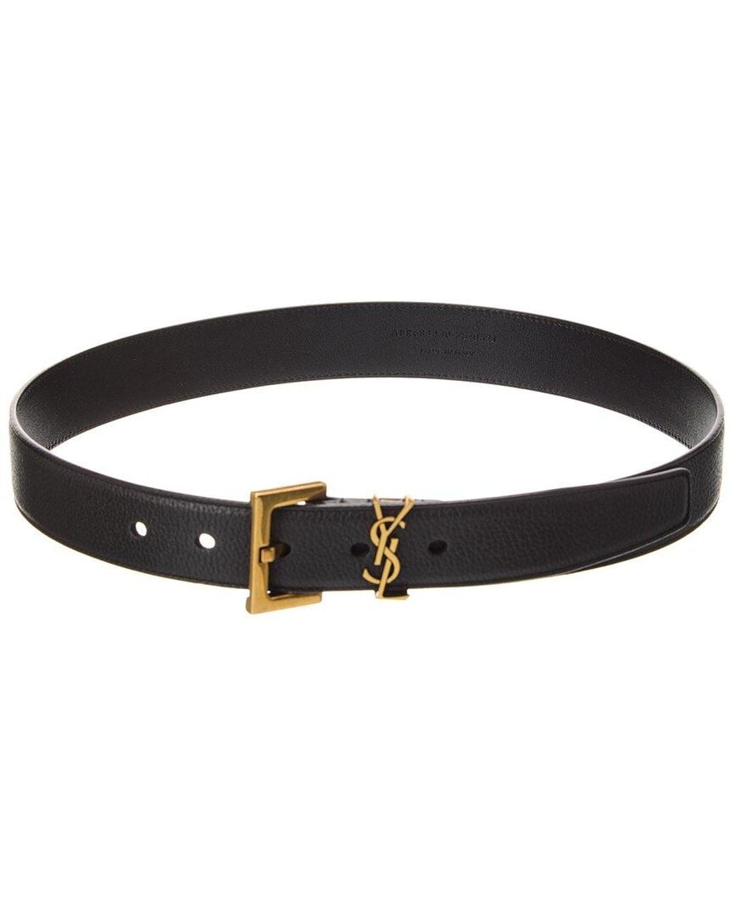 Saint Laurent Black Cassandre Leather Belt for men