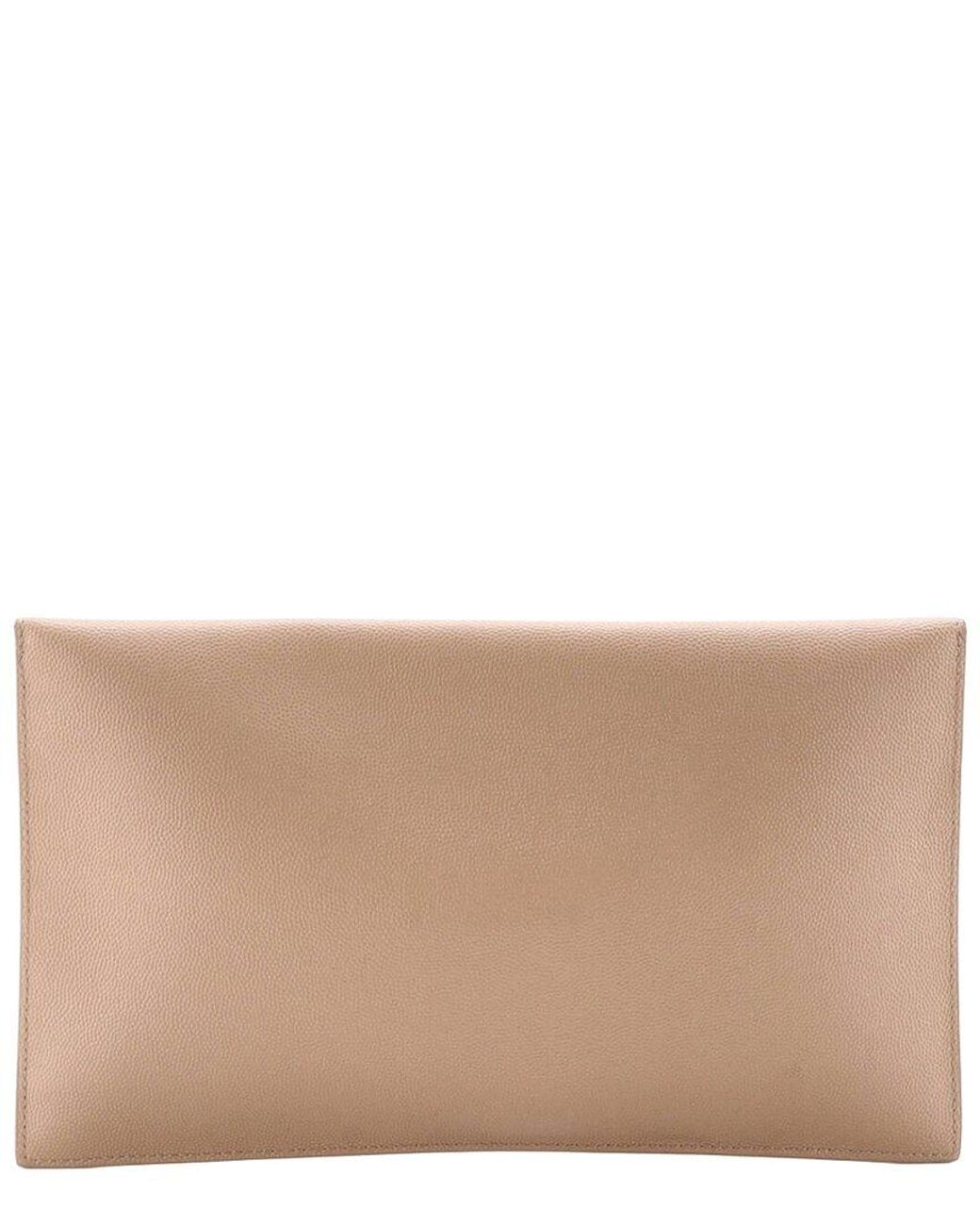 Saint Laurent Natural Leather Classic Monogram Envelope Clutch (Authentic Pre- Loved)