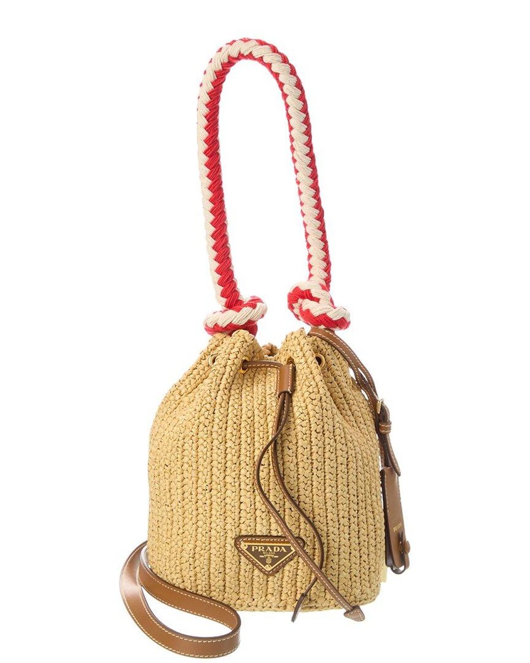Prada Raffia & Leather Bucket Bag in Metallic | Lyst UK