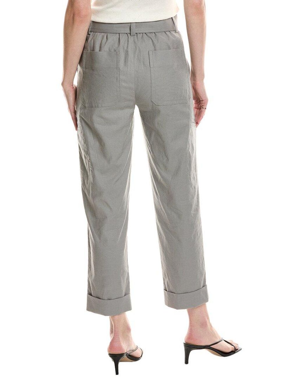 Vince Gray Belted Linen-Blend Pant