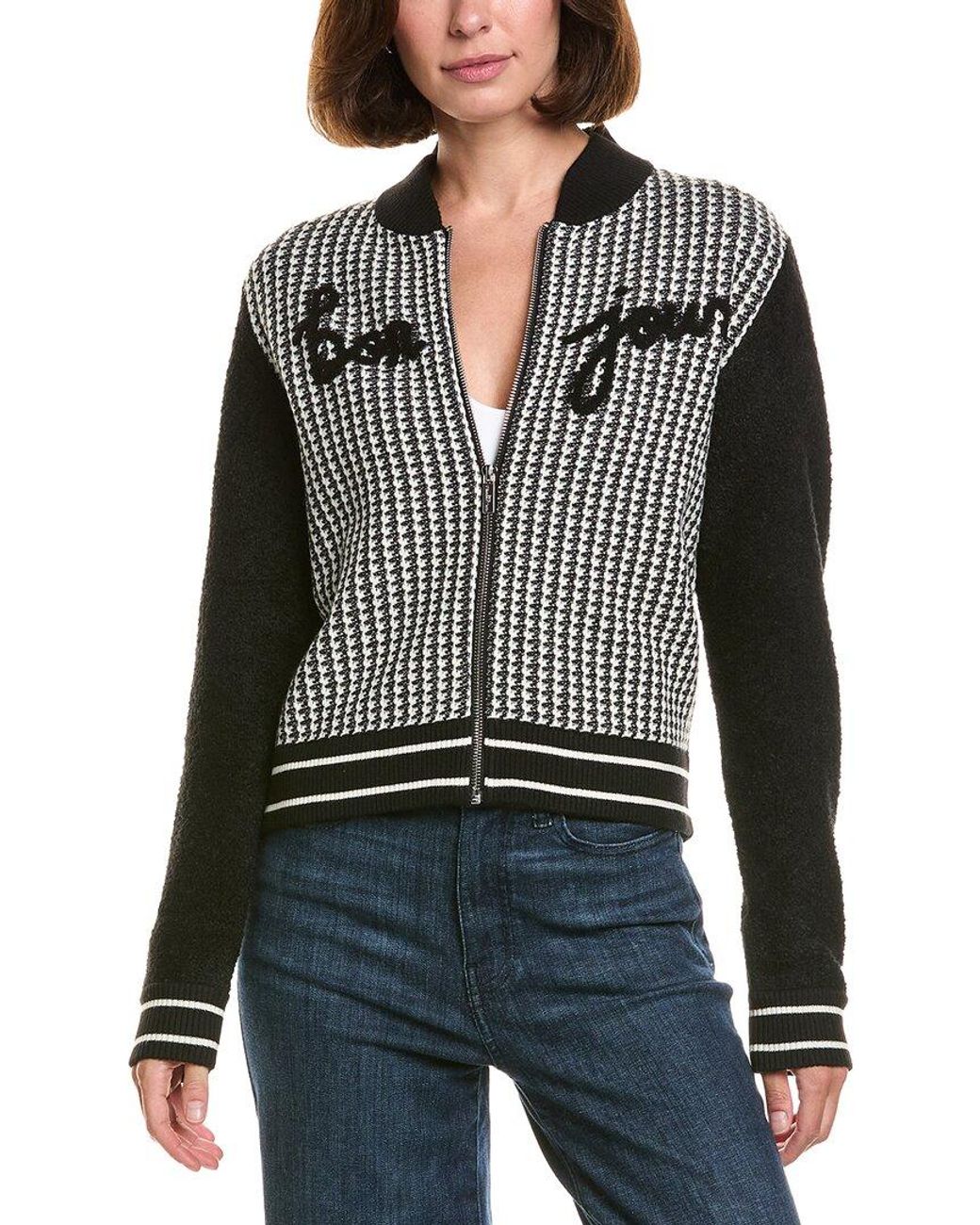 Karl Lagerfeld Gray Bonjour Knit Wool-Blend Bomber Jacket