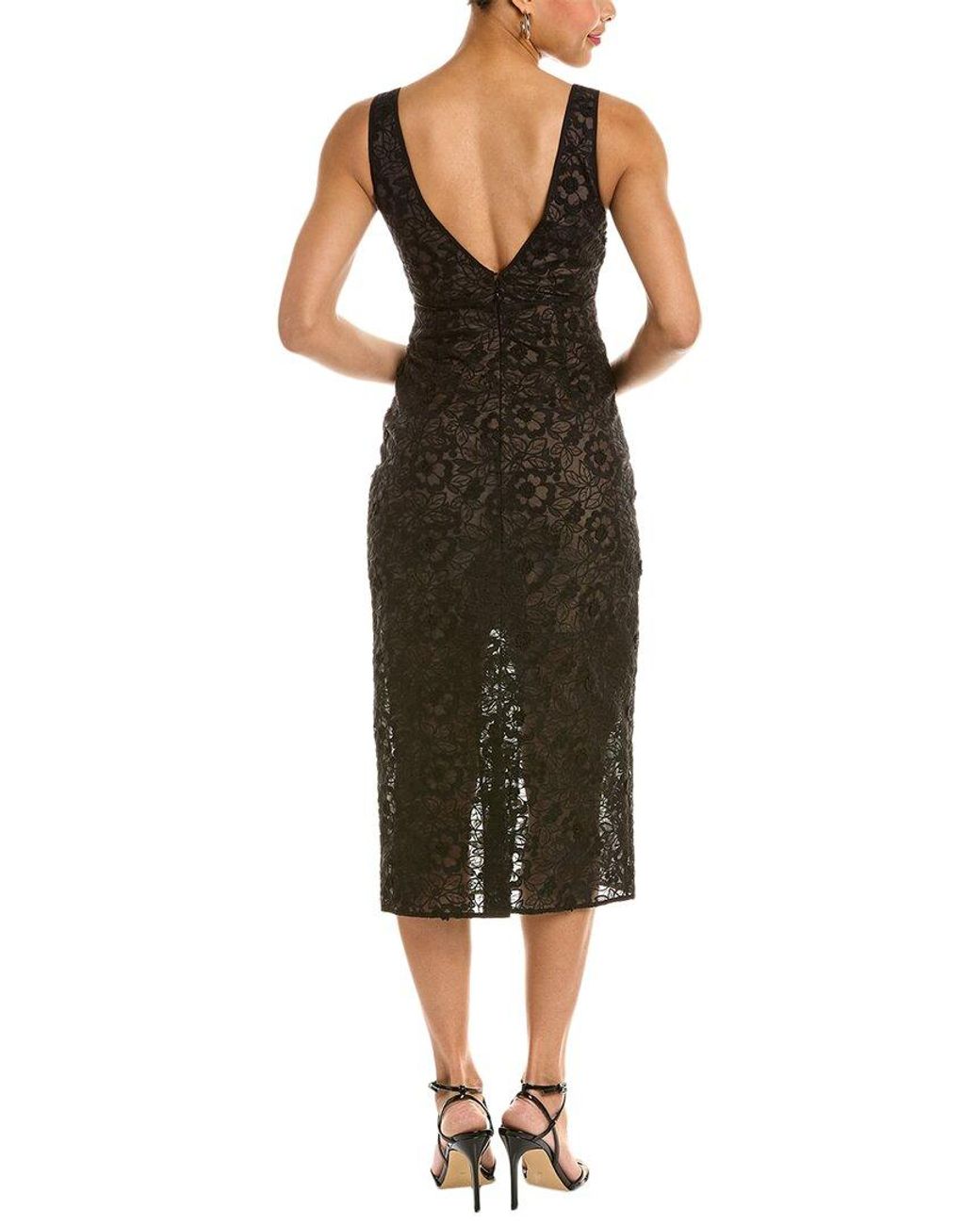 Zac Posen Black Embroidered Lace Organza Sheath Dress