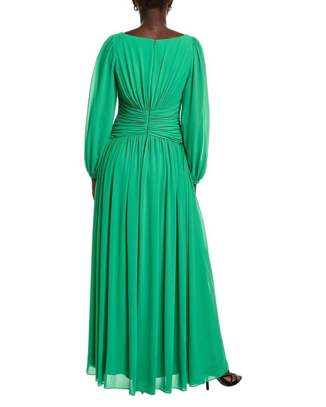 Badgley Mischka Green Pleated Waist Gown