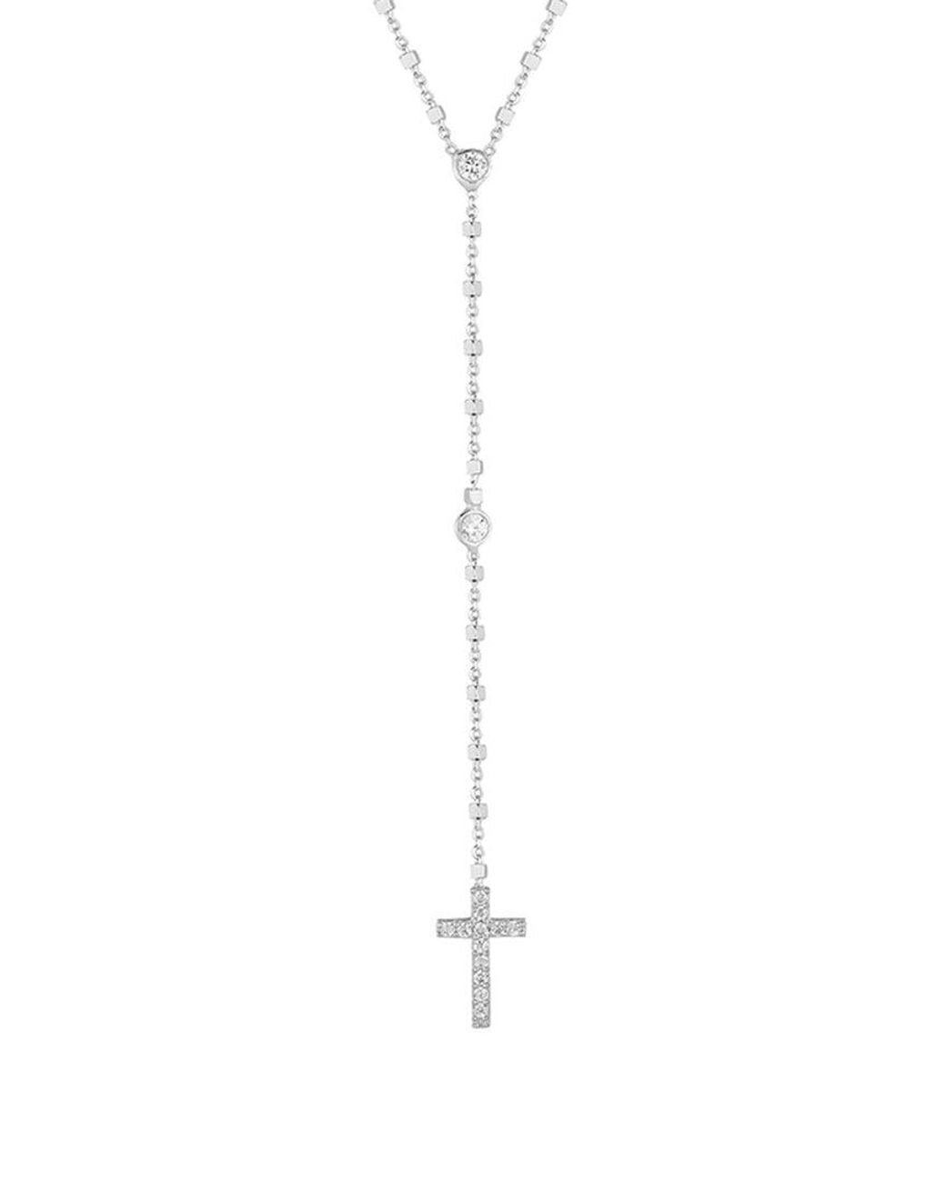 Glaze Jewelry White Rhodium Plated Cz Cross Lariat Necklace