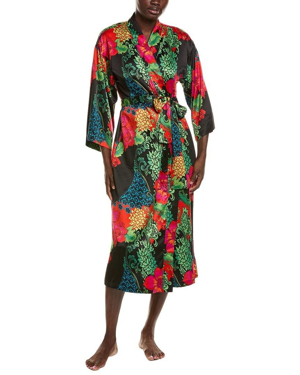 Natori Green Harvest Printed Satin Robe