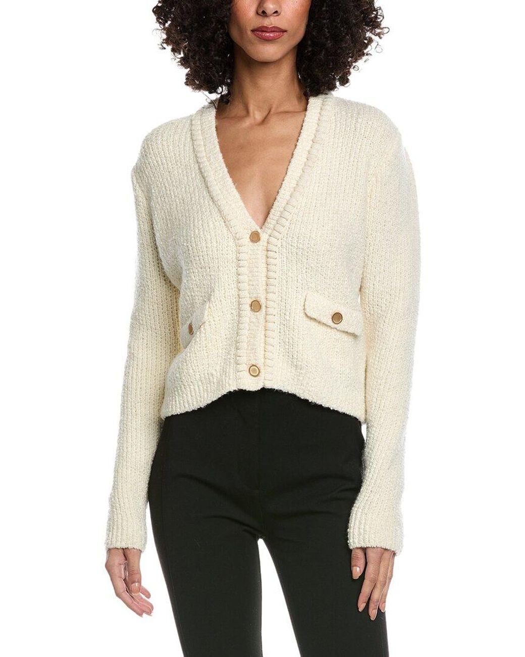FRAME White Frame Cropped Wool-Blend Cardigan