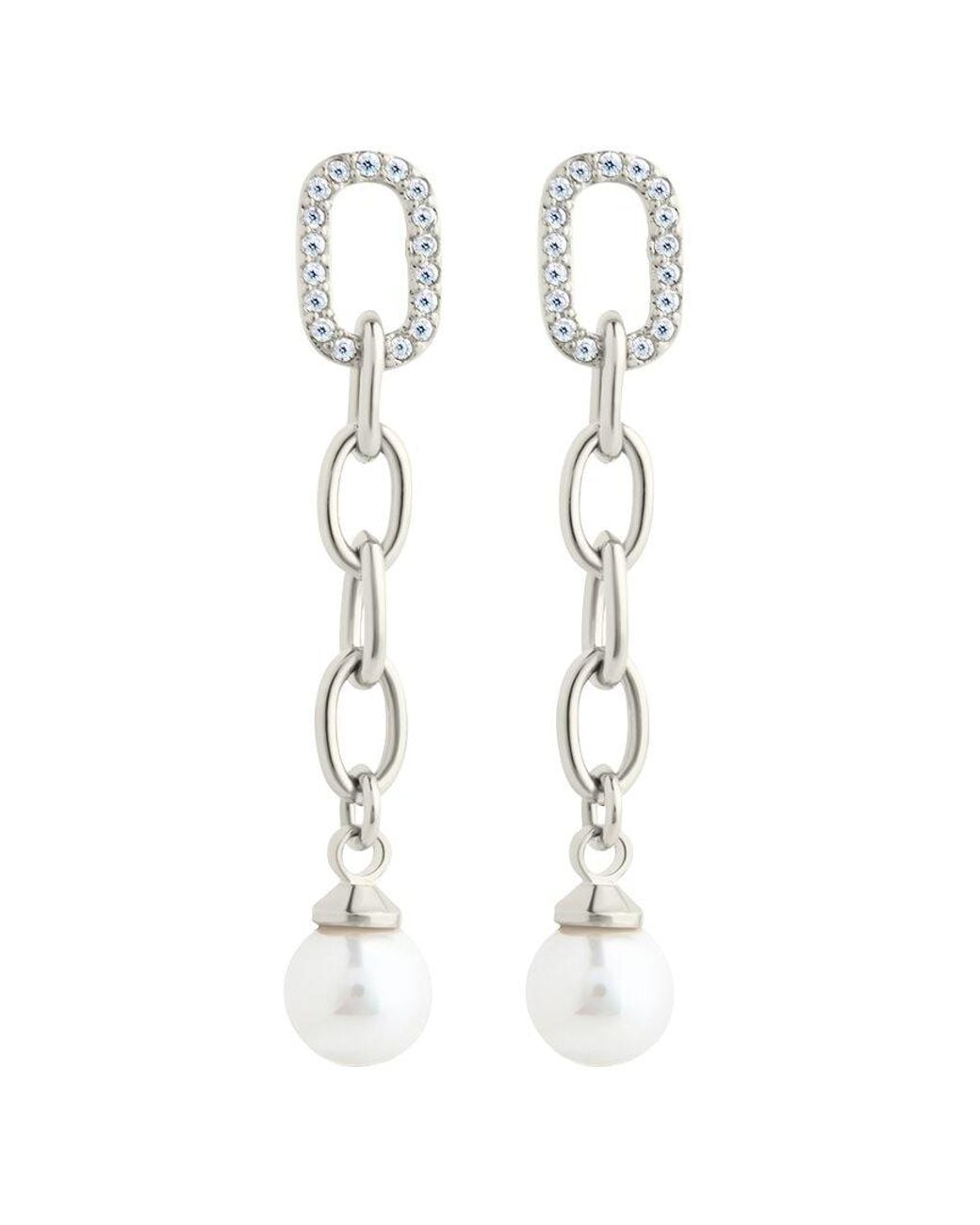 Sterling Forever White Cz Daphne Chain Drop Stud Earrings