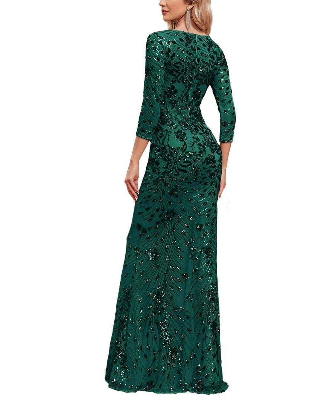 Vincent Green Embroidered Maxi Dress