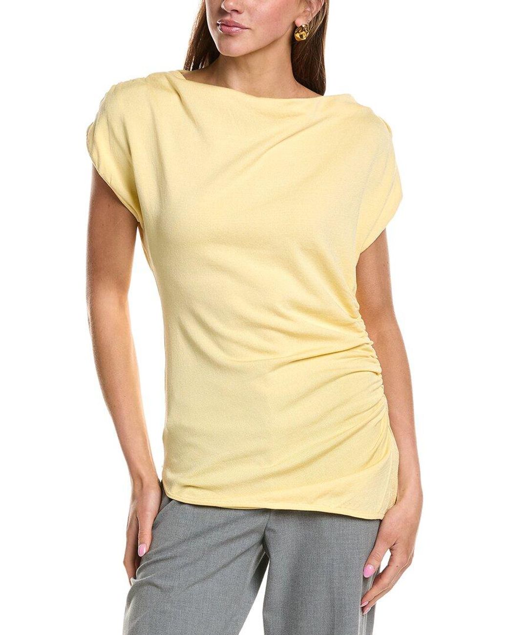 Kenneth Cole Yellow Asymmetrical Drape Top
