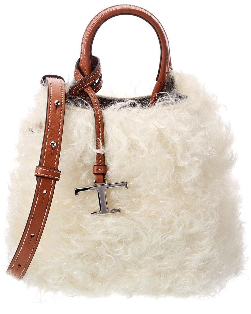 Tod's Natural Tods Shearling & Leather Bucket Bag