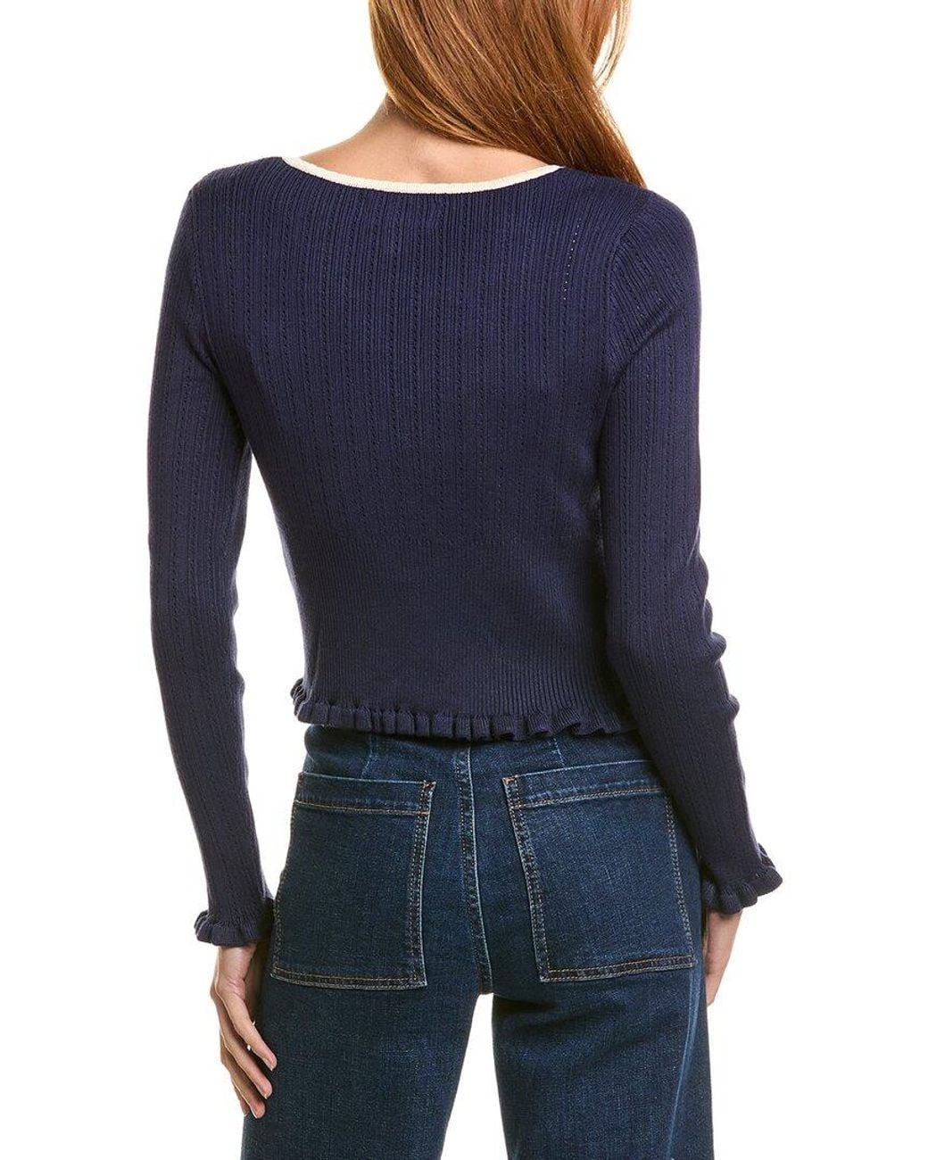 Laundry by Shelli Segal Blue Pointelle Cardigan Sweater