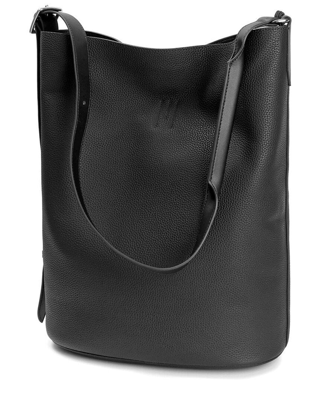 Tiffany & Fred Paris Black Pebbled Leather Bucket Tote