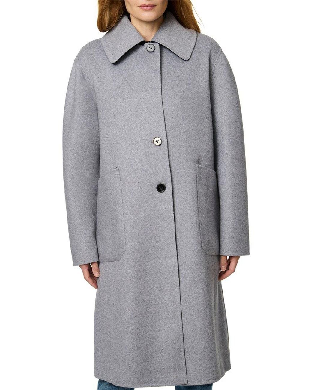 Bernardo Gray Long Wool-Blend Coat
