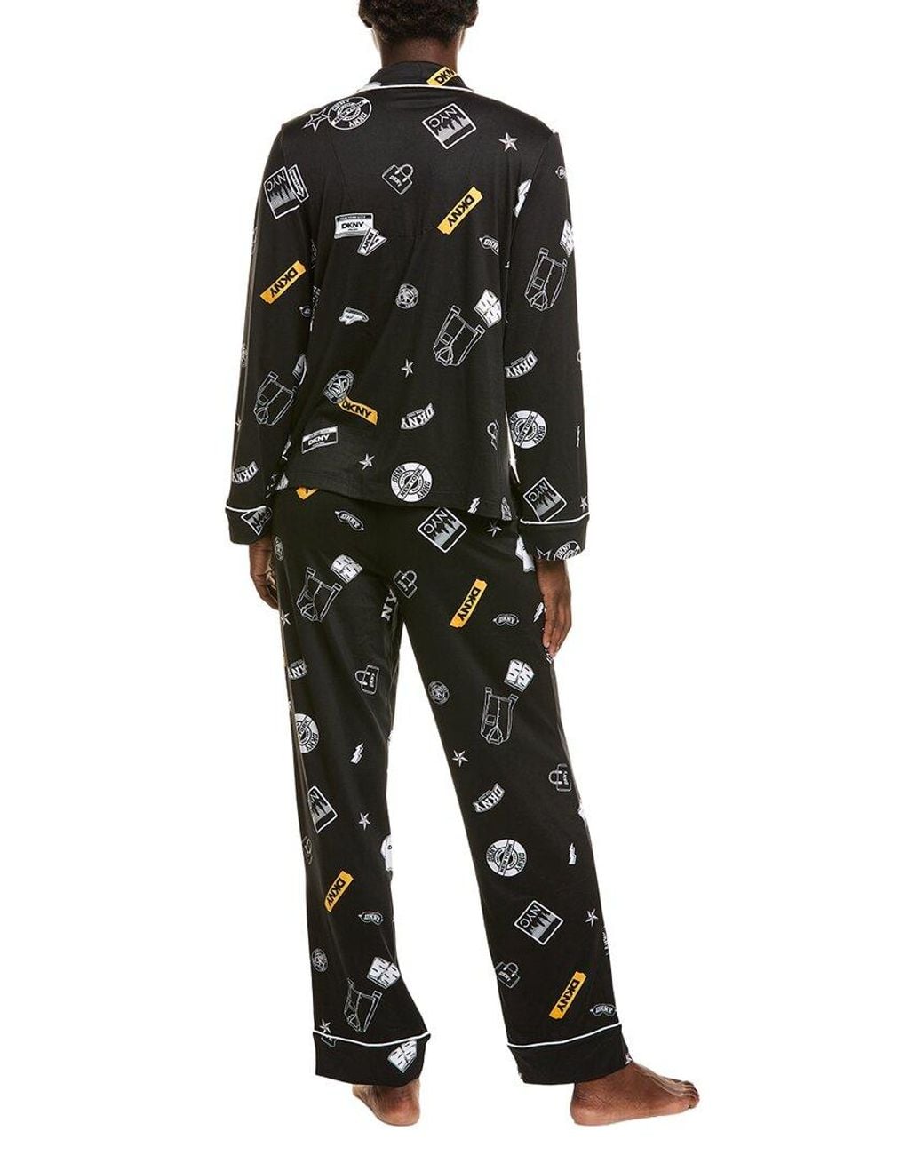 DKNY Black 2Pc Long Sleeve Notch Top & Pant Sleep Set