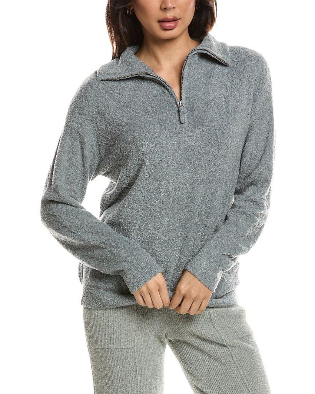 Barefoot Dreams Gray Cozychic Lite Cable 1/2-zip Pullover